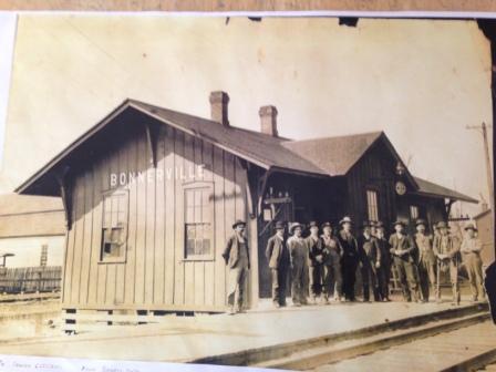 Old Picture of Men standing in front of Bonnerville Post Office